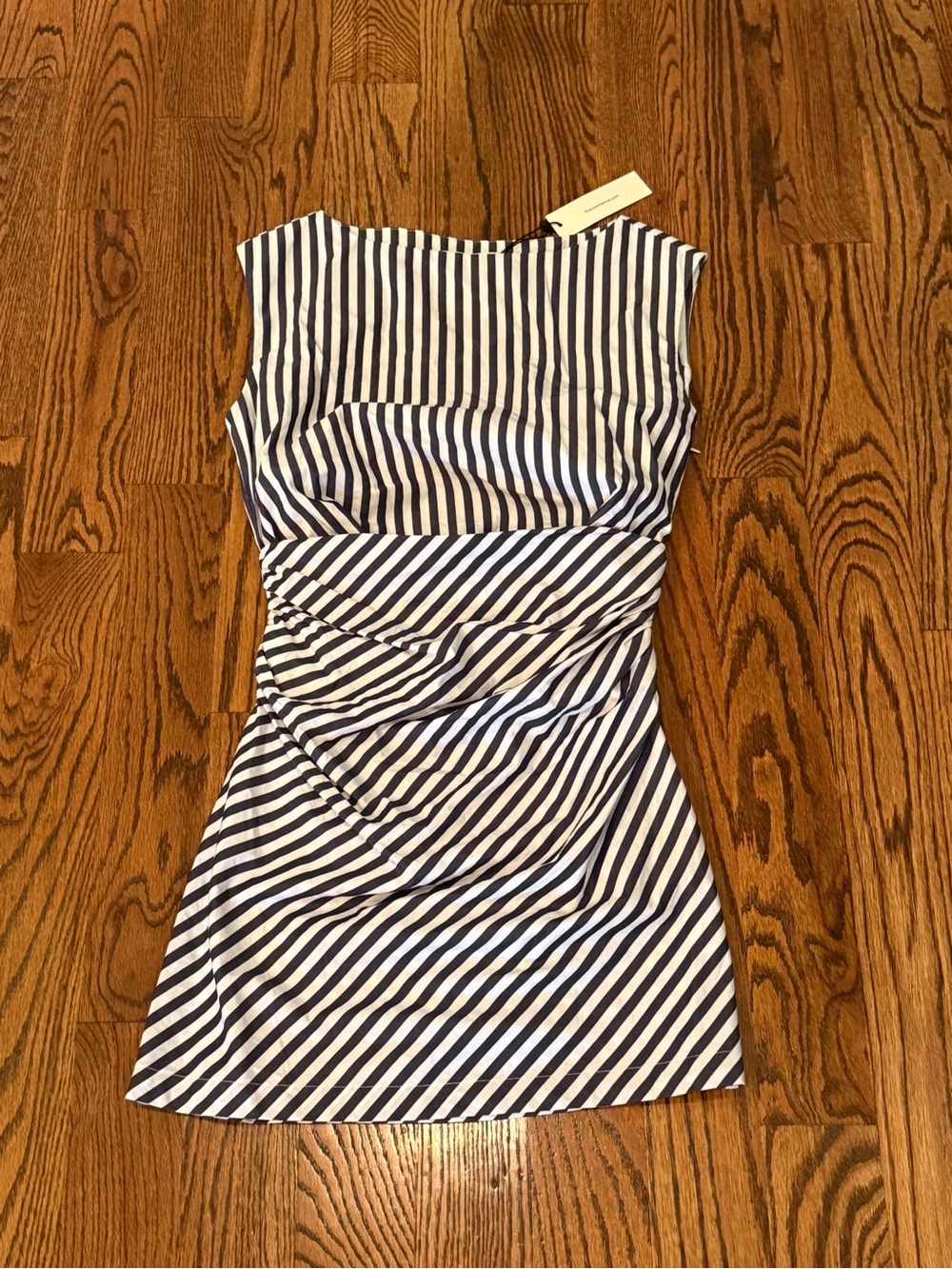 Navy and White Striped Sleeveless Sheath Dress